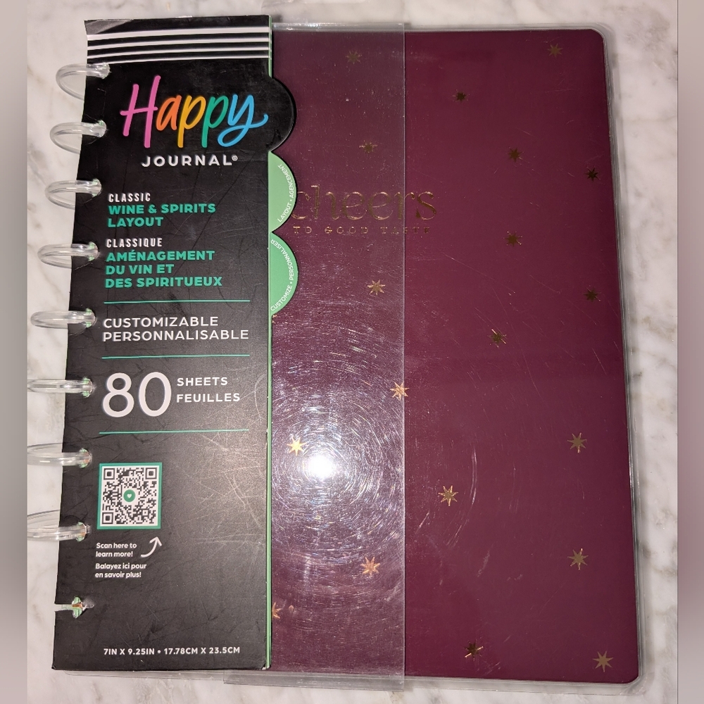 🆕 Happy Journal with Wine & Spirits Cover 80 Pgs Burgundy Planner Calendar